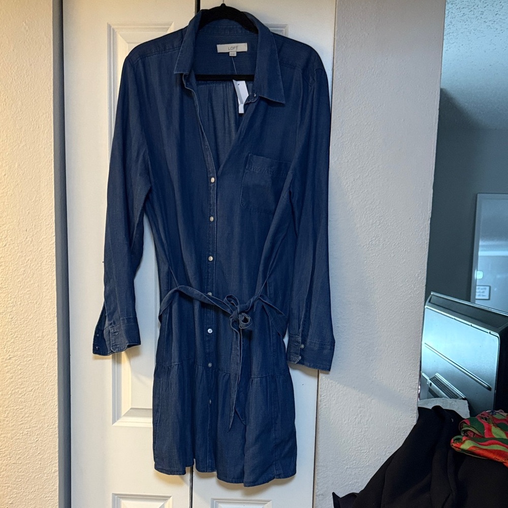 LOFT Indigo Button-Up Dress